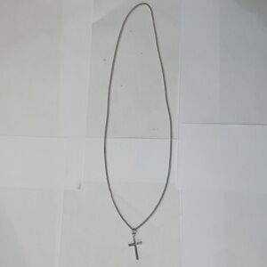 Long Silver Tone Cross Charm Necklace